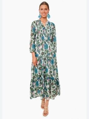 Tuckernuck Banjanan Freyja Flower White Bazaar Tiered Ruffle Maxi Dress Size M